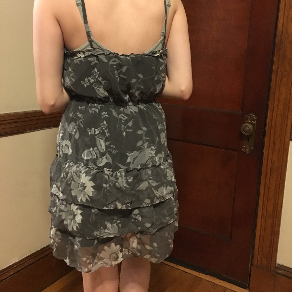 AEO gray floral ruffle dress